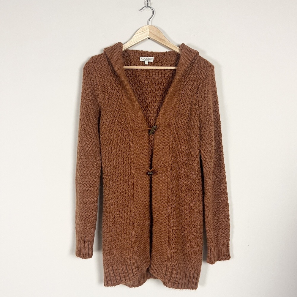 Cocogio Chunky Knit Sweater Cardigan Italian Mohair Wool Hooded Duster Toggleβ L